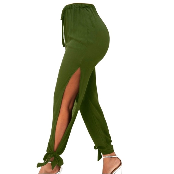 unbranded Pants - Army Green Side Slit Drawstring Waist Pants, Size Large